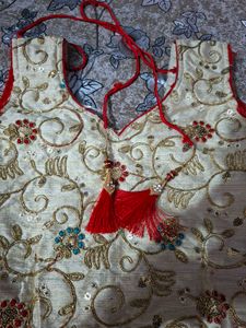 Golden Blouse, Red Ethnic Pant with Dupatta 💥