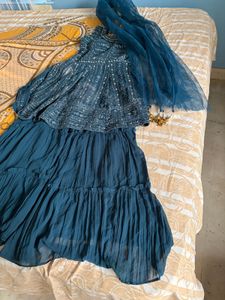 Elegant Teal Embellished Kurta Set with Sharara