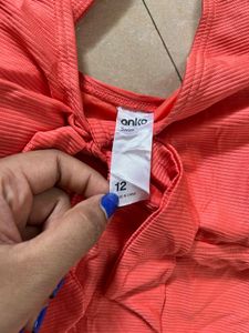 Coral Tie-Front One-Piece Swimsuit