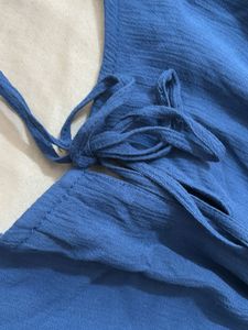 Blue Peplum Puff Sleeve Top
