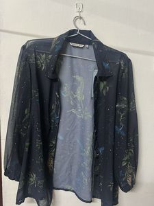 Sheer Printed Button-Up Shirt