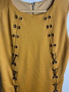 Mustard Lace-Up Bodycon Dress
