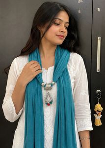 Teal Scarf with Pendant Necklace