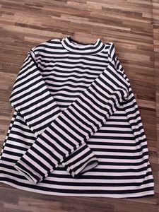 Black With White Strips turtle Neck Crop Top
