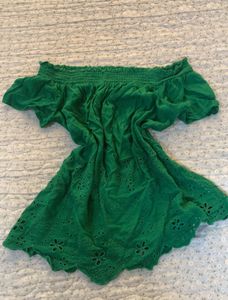 Emerald Green Off-Shoulder Eyelet Top
