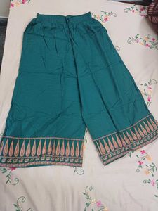 Bottle Green Palazzos with Embellished Border
