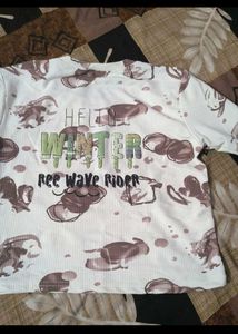Cute Cartoon Print Long Sleeve  crop Top bust 30