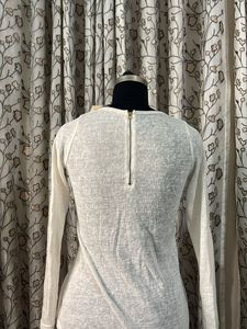 White Long Sleeve Top with Pocket Detail