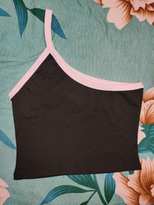 Shein One Shoulder Contrast Trim Short Top