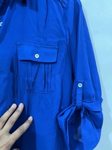 H&amp;M Royal Blue Pleated Detail Shirt