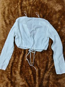 ZARA  White Tie-Front Crop Top