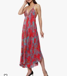 KanhaE Long Bohemian Silk Dress With Open Back