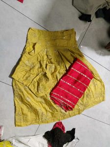 Yellow Lehenga Set with Red Dupatta
