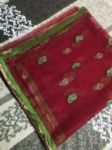 Maroon Embroidered Net Dupatta