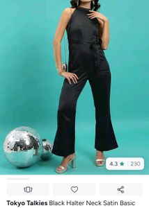 Tokyo Talkies Black Satin Halter Neck Jumpsuit