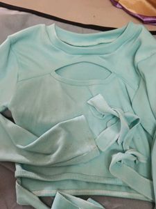 Aqua Blue Cut-Out Tie-Waist Top