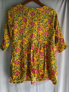 Vibrant Yellow Floral Print Kurti