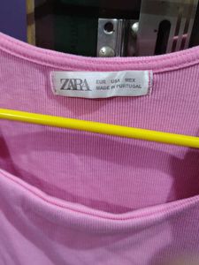 zara pink square neck top