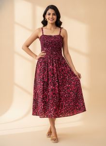 Chic Smoked Floral Print Dress