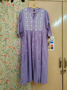 Lavender Embroidered Flared Kurta