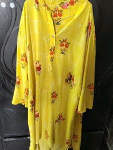 Bright Yellow Kurti with Floral Print