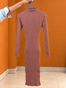 Women’s Dusty Pink Ribbed Bodycon Midi Dress