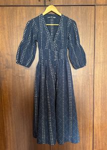 Blue Blockprinted Jal Cotton Dress