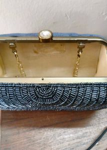 Grey Beaded Evening Clutch