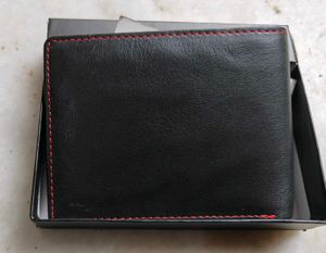 Men's Black Leather Wallet with Red Stitching