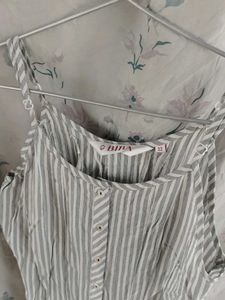 Striped Midi Dress with Floral Embroidery