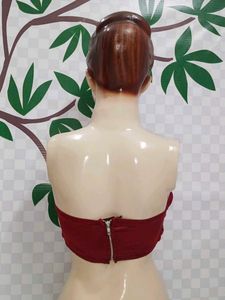(700)Red Satin Strapless Top