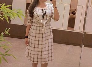 SALE:Cute Plaid Tie-Front Dress