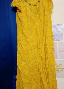 ☀️ Yellow Printed Kurta with Embellished Neckline