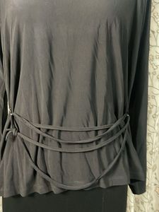 Chic Black Long Sleeve Top with Decorative Tie Det