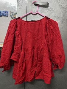 Red Embroidered Boho Style Kurta Top
