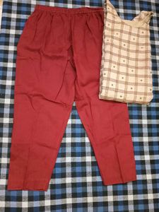 Maroon Checked Kurta with pant 🎀