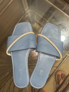 Stylish Blue Embellished Flat Sandals