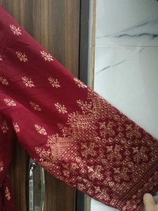 Maroon Ethnic Kurta with Gold Print