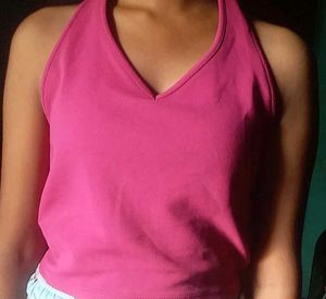 Hot Pink Halter Neck Crop Top