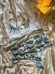 Tropical Leaf Print Bikini Set
