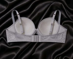 New Elegant Grey Lace Trim Bra