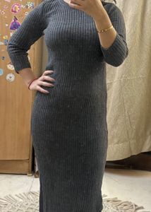 Gray Ribbed Bodycon Dress