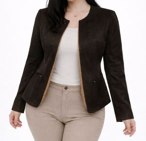 Brown Suede Collarless Jacket
