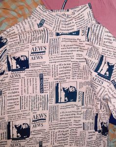 Pink Newspaper Print High-Neck Bodycon Dress