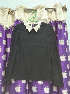 Vintage Black Textured Collared Top
