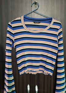 Striped Cropped Bell Sleeve Top
