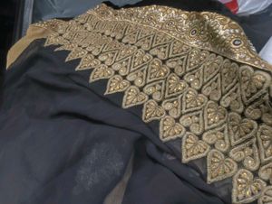 Black and golden Saree with Gold Embroider