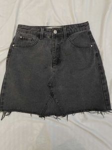 Charcoal Grey Denim Mini Skirt