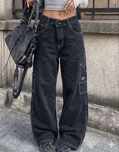 Bershka Contrast Stitch Black Cargo Jeans