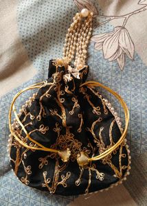 Elegant Black Embroidered Potli Bag